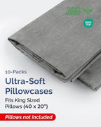 King Pillow Cases - 10 Pack Pillowcase Covers - 20" x 40" (Heathered Grey) - Image 2