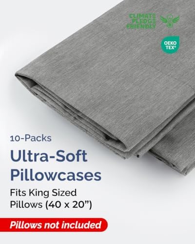 King Pillow Cases - 10 Pack Pillowcase Covers - 20" x 40" (Heathered Grey) - Image 2