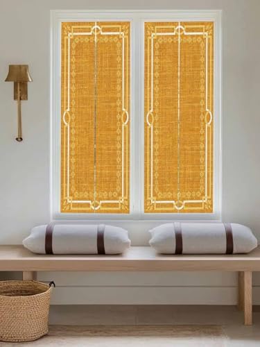 Window Privacy Film Frosted, Ginger Yellow Botanical Reusable Static Cling Window Tints, Vintage Florals Geometric Minimalist Heat Control Windows Films for Offices, Balcony, 29.5 x 118 Inches - Image 5