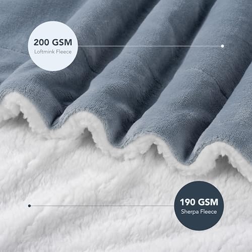 Berkshire Blanket-Sherpa Fleece Blanket, Warm and Soft Loftmink Reversible Blanket for Bed, Sofa and Travel, Polar Blue, 90 in x 90 in - Image 3