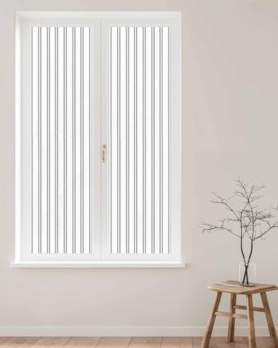 Window Privacy Film Frosted, Black Striped Vintage Reusable Static Cling Window Tints, Farmhouse Lines Rustic Minimalist Heat Control Windows Films for Offices, Balcony, 29.5 x 118 Inches - Image 2