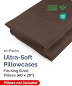 King Pillow Cases - 10 Pack Soft Pillowcase Covers - 20" x 40" (Brown) - Image 2