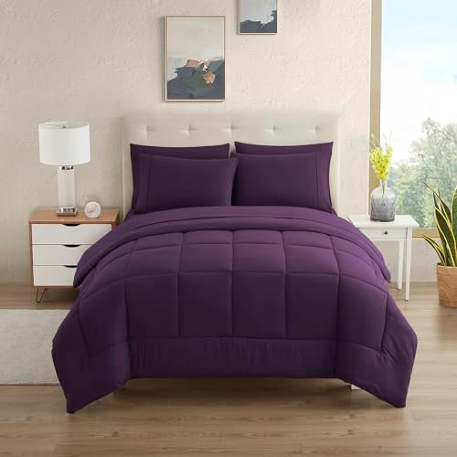 RV Short Queen Comforter Set for RV Camper - Comforter Set with Fitted & Flat Sheet, 4 Pillowcases - Tailored for RV Short Queen Beds - Cozy Essentials for Your RV Bedroom, Purple - Image 2