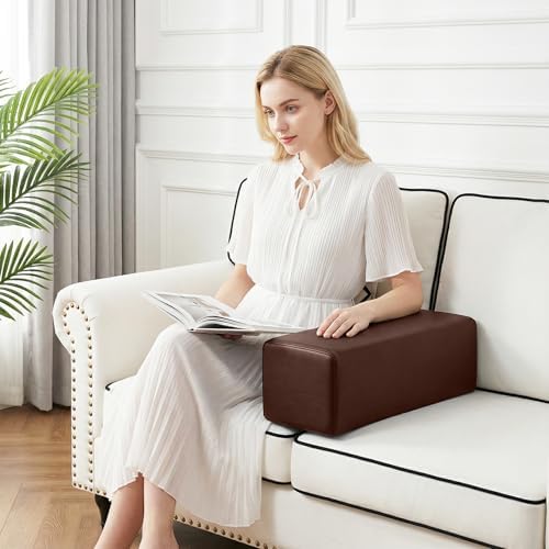 2 Pack Couch Arm Rest Pillow, 6''x6''x20'' Faux Leather Waterproof Cover, High Density Foam Armrest Cushion, Removable & Washable Elbow Support for Sofa, Bed, and Armchair (Dark Brown) - Image 3