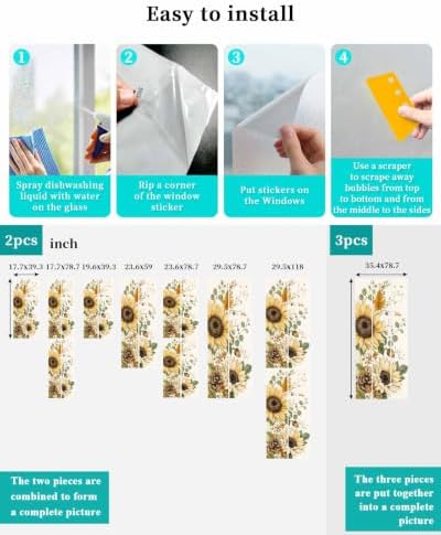 Window Privacy Film Frosted, Pumpkins Sunflower Fall Static Cling Door Window Covering, Thanksgiving Botanical Rustic UV Blocking Windows Film for Office, Hotel, Bedroom, 29.5 x 78.7 Inches - Image 4
