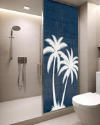 Window Privacy Film Frosted, Navy Blue Palm Trees Static Cling Door Window Covering, Summer Coastal Tropical Botanical UV Blocking Windows Film for Office, Hotel, Bedroom, 29.5 x 78.7 Inches - Image 3