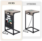 C-Shaped End Tables Set of 2, Small Couch Side Table with Fast-Charging Station, Sofa TV Tray Table with Storage Bag for Living Room, Bedroom, Bedside ET-GY-W2 - Image 4