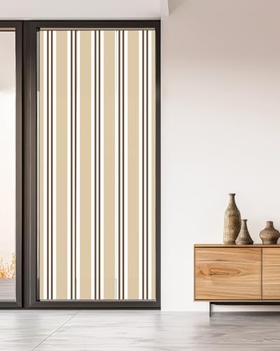 Window Privacy Film Frosted, Beige Striped Non-Adhesive Static Cling Window Tint, Modern Farmhouse Vertical Stripes Insulated Windows Frosted Films for Living Room, 35.4 x 78.7 Inches - Image 5