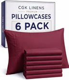 King Pillow Cases - 6 Pack Soft Pillowcase Covers - 20" x 40" (Burgundy) by CGKUnlimited