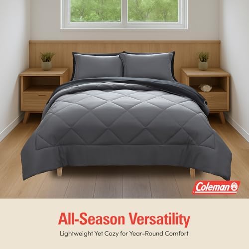 Coleman Twin Comforter Set Reversible Bed-in-a-Bag– Double-Sided Color Options, All-Season Comforter + Shams + Sheets – Perfect for Home, Cabin or Camp Use, Black/Gray - Image 4