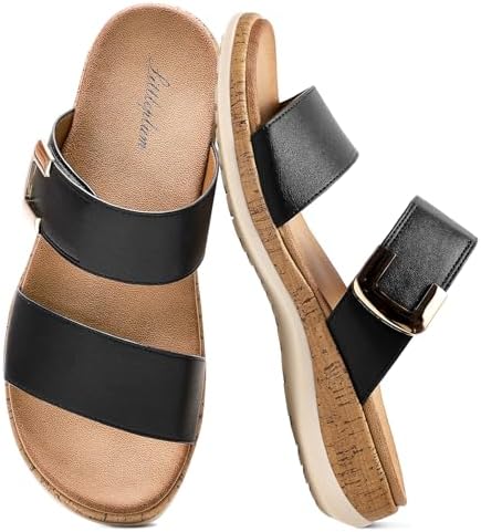 Littleplum Women Slides Sandals Arch Support Open Toe Slip on Sandals Soft Cushion Slippers Comfy Casual Summer Shoes for Walking Beach Travel by Littleplum