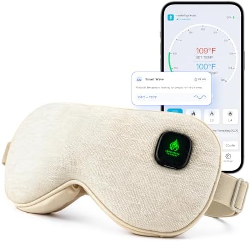 Smart Heated Eye Mask for Dry Eyes, App Controlled Cordless Warm Compress, Precise 99-149F Temperature, 1-60 Min Timer, 4 Smart Modes, Auto Shut Off, 1500mAh USB-C, Washable Cover by FANCYFEBshoewashingbag