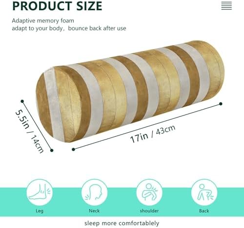 Yoga Bolster Pillow Round Neck Roll Pillow Bed Round Pillow for Baby Cylinder Decorative Pillow Bolster Pillow Covers with Zipper Gold Stripe - Image 3