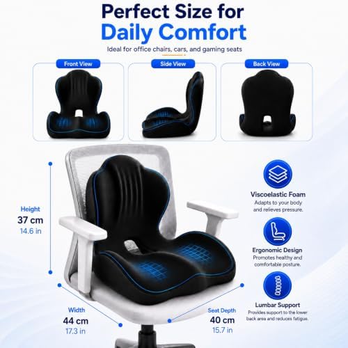 Seat Cushion L-Shaped Ergonomic Memory Foam Support for Office Chair Cushion, Car Seat Cushion, Seat Cushions for Office Chairs with Lumbar Alignment, Coccyx Relief for Wheelchair Travel Driving - Image 2
