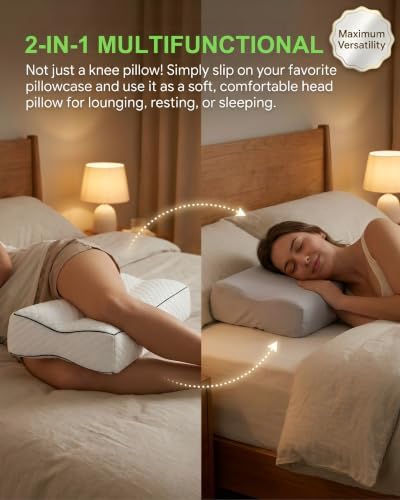 Knee Pillow for Side Sleepers, Memory Foam Leg Pillow, White - Image 5