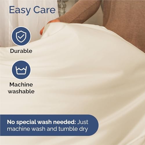 Split King 7 Piece Bed Sheet Set - Comfy, Breathable & Cooling - Off White - Image 6