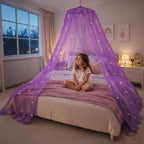 Bollepo Purple Bed Canopy for Girls with Glowing Stars - Princess Netting Room Decor, Ceiling Tent to Cover Toddler | Single, Twin, Full, Queen Size Kids Bed, Fire Retardant Fabric by Bollepo