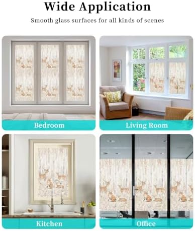 Window Privacy Film Frosted, Thanksgiving Non-Adhesive Static Cling Window Tint, Fall Deer Fox Animals Orange Leaves Vines Insulated Windows Frosted Films for Living Room, 35.4 x 78.7 Inches - Image 7