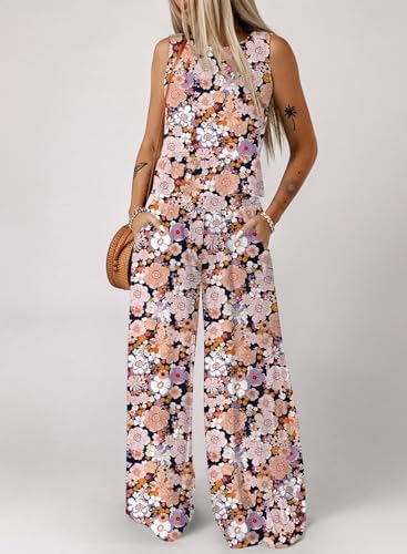 Dokotoo Womens 2 Piece Outfits Tank Tops Elastic Waist Wide Leg Pants Sets - Image 3
