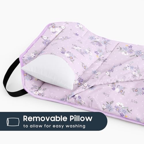 Wake In Cloud - Cot Nap Mat with Pillow and Blanket, 100% Cotton Fabric, for Toddler Kids Girls Ages 3 Plus in Daycare Kindergarten Preschool with Elastic Corner Straps, Floral Flowers - Image 4