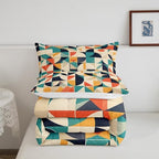 Erosebridal Teal Orange Geometric Toddler Bedding Set,Retro Abstract Aesthetic Comforter Set for Kids Room Decor,Colorful Quilt Bed Set Boho Style Down Comforter 2Pcs - Image 5