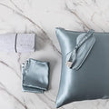 DISANGNI Silk Indulgence Set: Premium 22 Momme Mulberry Silk Pillowcase & Eye Mask Duo for Hair and Skin Rejuvenation(1pc King Size 20" x36", Blue Gray) by DISANGNI