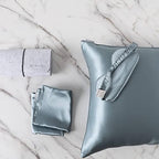 DISANGNI Silk Indulgence Set: Premium 22 Momme Mulberry Silk Pillowcase & Eye Mask Duo for Hair and Skin Rejuvenation(1pc King Size 20" x36", Blue Gray) by DISANGNI