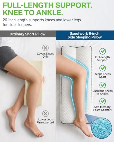 Knee Pillow for Side Sleepers, Memory Foam Leg Pillow, White - Image 3