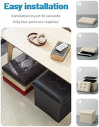 AmasSmile Ottoman with Storage,Folding Stool, 17" Leather,Beige 2 Pack - Image 7