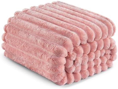 Exclusivo Mezcla Striped California King Fleece Bed Blanket, Pink - Image 6