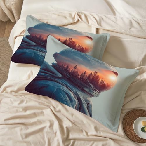 Astronaut Pillowcases King Size Set of 2 - Boys Sunset Forest Pillow Cases with Envelope Closure, Kids Sci Fi Decorative Pillow Covers for Bed Couch, Soft Breathable Microfiber - Image 2