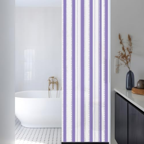 Window Privacy Film Frosted, Purple Striped Reusable Static Cling Window Tints, Farmhouse Vertical Stripes Geometric Heat Control Windows Films for Offices, Balcony, 29.5 x 118 Inches - Image 3
