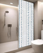 Window Privacy Film Frosted, Modern Minimalist Static Cling Door Window Covering, Light Blue Rustic Leaves Stripes UV Blocking Windows Film for Office, Hotel, Bedroom, 29.5 x 78.7 Inches - Image 3