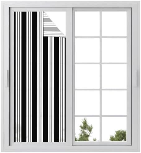 Window Privacy Film Frosted, Black Striped Static Cling Door Window Covering, Minimalist Vertical Stripes UV Blocking Windows Film for Office, Hotel, Bedroom, 29.5 x 78.7 Inches by Unknown