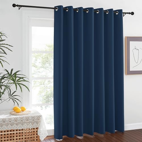 NICETOWN Vertical Blinds for Sling Glass Patio Door - Silver Grommet Top Privacy Blackout Window Curtains for Bedroom, 100 inch Extra Wide Drapes (Moroccan Blue, W100 x L84, 1 Panel) by NICETOWN