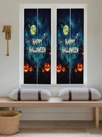 Window Privacy Film Frosted, Halloween Reusable Static Cling Window Tints, Blue Spooky Pumpkin Ghost Moonlight Castle Heat Control Windows Films for Offices, Balcony, 29.5 x 118 Inches - Image 5