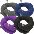 BCOZZY Travel Neck Pillow 4-Pack Large Size- Navy, Gray, Black & Purple - Adult Travel Pillow Bundle for Long Flights by BCOZZY