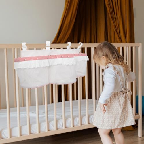 Bedside Hanging Storage Bag with Three Pockets, White Cotton Nursery Caddy - Image 6