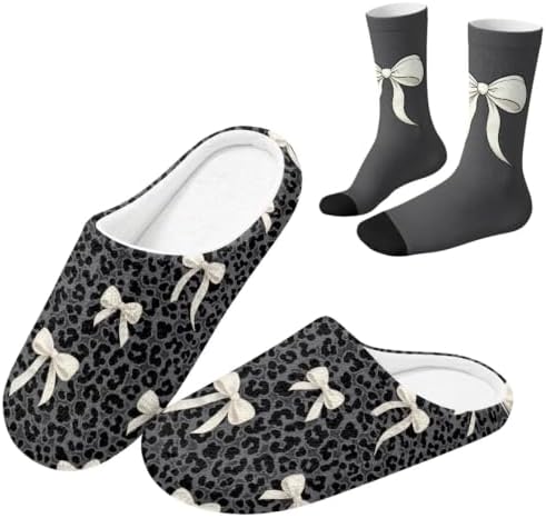 Jeiento Winter Fuzzy Slipper and Crew Socks for Women,Adult Slip-on Close Toe House Slipper,Flat Comfort home Slides by Jeiento
