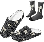 Jeiento Winter Fuzzy Slipper and Crew Socks for Women,Adult Slip-on Close Toe House Slipper,Flat Comfort home Slides by Jeiento