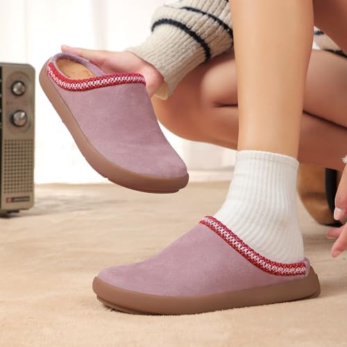 UBFEN Womens 100% Genuine Suede Mules Arch Support Indoor Outdoor Slippers - Image 3