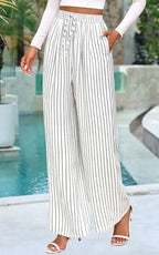 PRETTYGARDEN Womens Pants Elastic Waist Striped Lightweight Palazzo Pant - Image 4