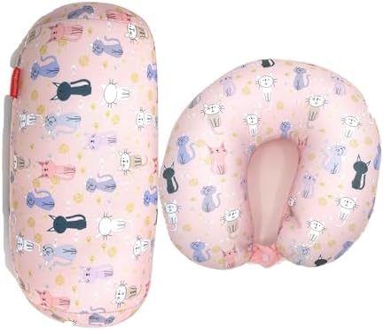 Bookishbunny 2pcs Micro Bead Set U Shaped Neck Travel Pillow 12" x 12" x 4" and Roll Back Pillow Cushion 13" x 7", Various Designs (Cat) by Bookishbunny