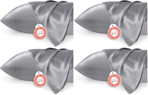 Bedsure Satin Pillowcase 8 Pack Similar to Silk Pillow Cases Standard Size, Pillow Case for Sleeping Women with Envelope Closure, Gifts for Women Men, Dark Grey, 20x26 Inches, 8pcs by BEDSURE
