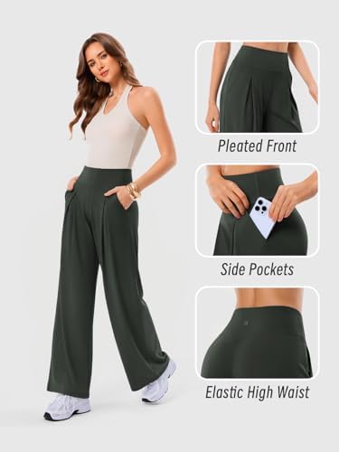 Wide Leg Yoga Pants for Women with Pockets, High Waist & Front Pleated Casual Lounge Palazzo Trousers for Workout - Image 3