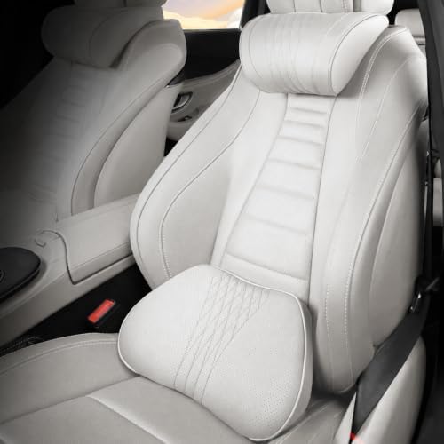 Universal Memory Foam Car Headrest Neck Pillow Auto Neck Cushion (White, Headrest Lumbar+Lumbar Cushion) by Unknown