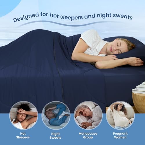 Cozy Bliss Cooling Comforter Twin Size, Cooling Blankets for Hot Sleepers and Night Sweats, Dark Blue Summer Comforter for Twin Size Bed, Breathable Soft Lightweight Silk Smooth - Image 5
