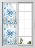 Window Privacy Film Frosted, Coastal Octopus Reusable Static Cling Window Tints, Blue Ocean Coral Summer Beach Seaweed Heat Control Windows Films for Offices, Balcony, 29.5 x 118 Inches by Unknown