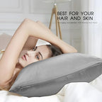 100% Mulberry Silk Zippered Bed Pillowcase for Hair and Skin,Zip Up Real Silk Large Pillow Case,19 Momme Grade 6A,1pc,Silver Grey,Super King Size 20x36 Inches - Image 3