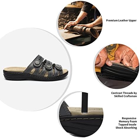 Women's Comfort Leather Slides Lightweight Flat Sandals Cute Slip On Casual Walking Slippers - Image 4